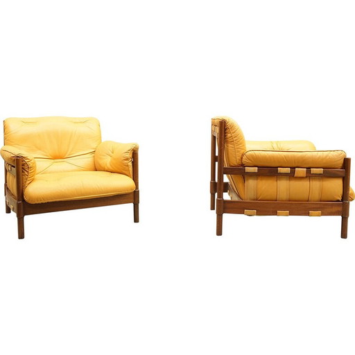 Paar Vintage-Sessel aus brasilianischem Leder und Jatoba-Holz, 1970