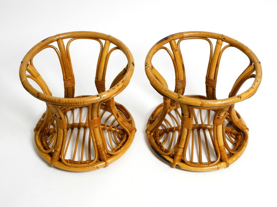 Image 1 of Paar originale italienische Bambushocker aus den 1960er Jahren
