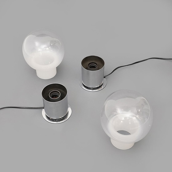 Image 1 of Paar Tischlampen aus Glas und verchromtem Metall, 1970er Jahre