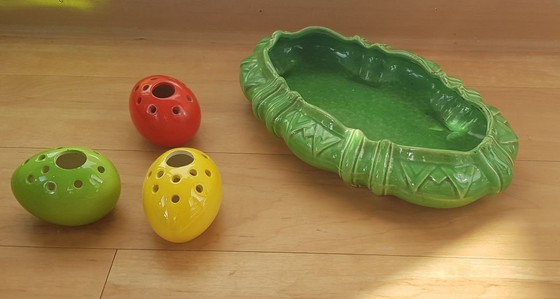 Image 1 of 4X Ostern Blume Ei-förmigen Pin Vasen mit dekorativen Schale