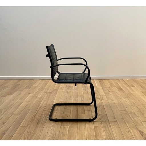 Vintage-Bürostuhl aus Metall und schwarzem Leder