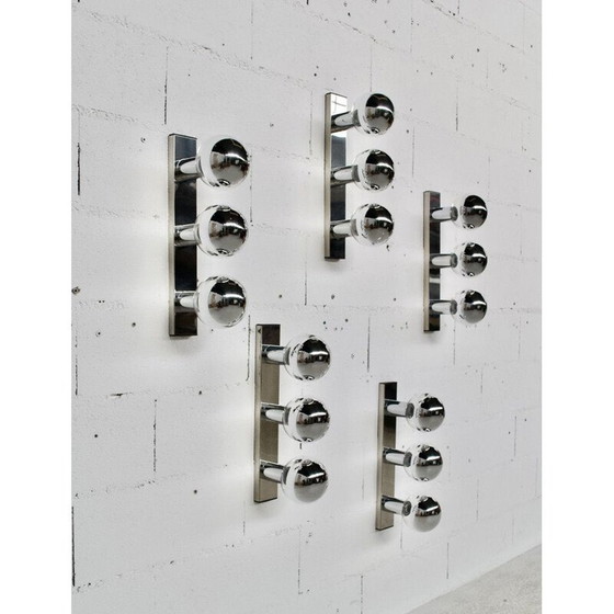 Image 1 of Satz von 5 rechteckigen Wandlampen aus Chromstahl von Motoko Ishii für Staff, 1970