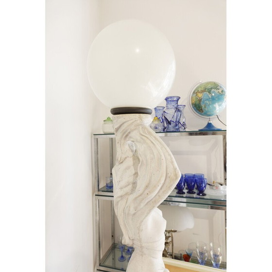 Image 1 of Vintage Gartenlampe Nymphe aus weißem Stein, Italien 1950