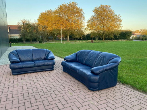  3 + 2.5 Sitzer Blau Echtleder Sofa Set