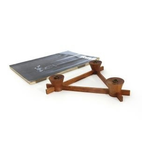 Image 1 of Dreieckiger Kerzenständer aus Teakholz und Messing von Anri Form, 1960