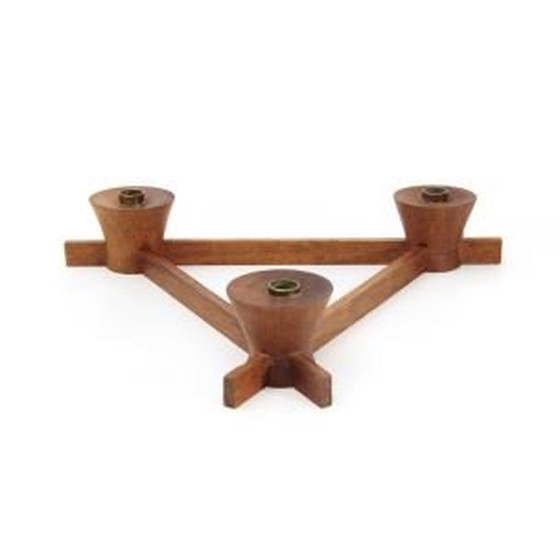 Image 1 of Dreieckiger Kerzenständer aus Teakholz und Messing von Anri Form, 1960