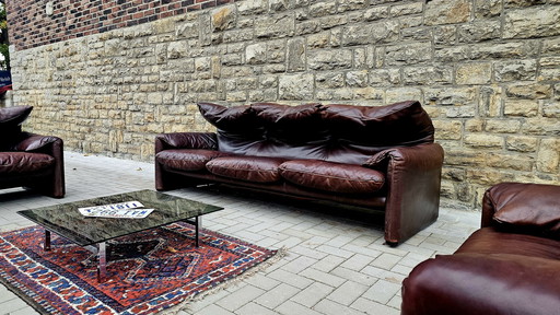 Cassina Maralunga Loft Studio Vintage Sitzgruppe Bank Ledercouch Ledersofa Ledersessel