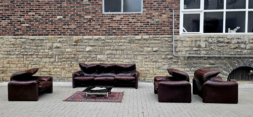 Cassina Maralunga Loft Studio Vintage Sitzgruppe Bank Ledercouch Ledersofa Ledersessel