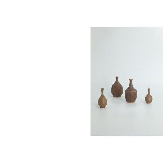 Image 1 of Satz von 4 Vasen aus braunem Steingut von Gunnar Borg für Höganäs Ceramics, Schweden 1960