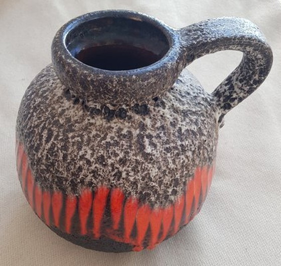 Image 1 of Mid Century Fat Lava Vase In Schwarz Und Rot Von Scheurich