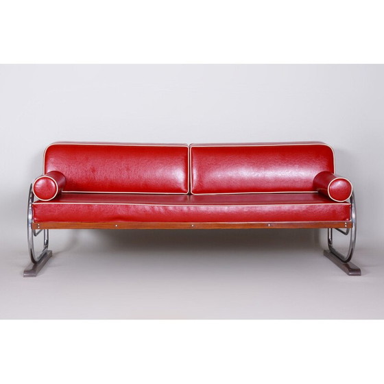 Image 1 of Rotes Ledersofa von Robert Slezak, 1930er Jahre