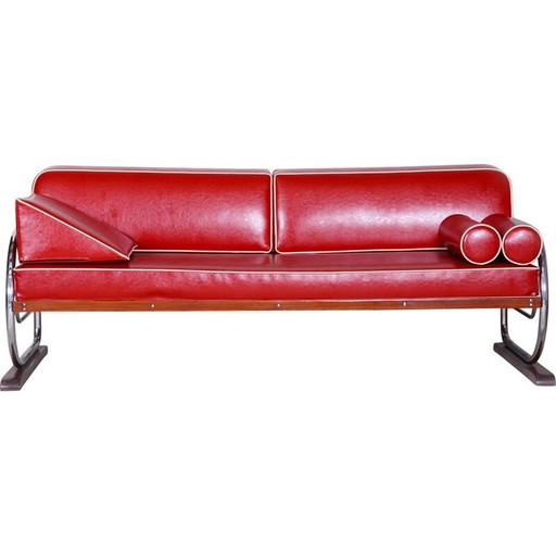 Rotes Ledersofa von Robert Slezak, 1930er Jahre