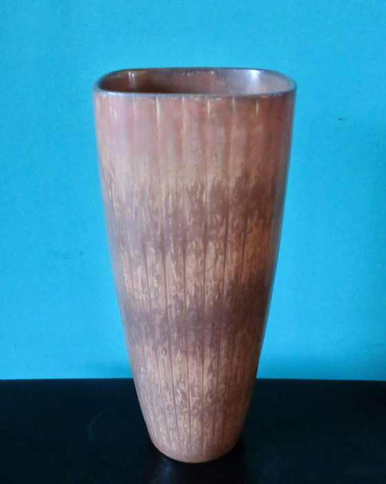 Image 1 of Vase aus Steingut in Braun-, Taupe- und Ockertönen von Gunnar Nylund für Rorstrand. Schweden 1960