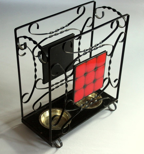 Image 1 of Handgefertigter Schirmständer Schmiedeeisen, Metall, Keramik - Vintage Aus Den 60Ern