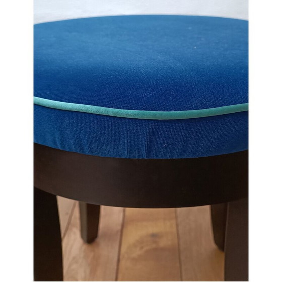 Image 1 of Vintage-Hocker aus blauem Samt