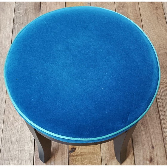 Image 1 of Vintage-Hocker aus blauem Samt