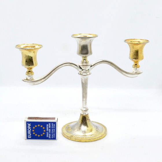 Image 1 of Dreifach verzweigter vergoldeter Kerzenständer im Vintage-Stil