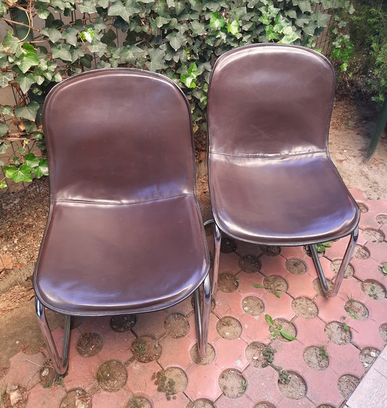 Image 1 of Gastone Rinaldi Stil Esszimmerstühle mit Original-Rindsleder bezogen, Satz von zwei, Italien, 1960S