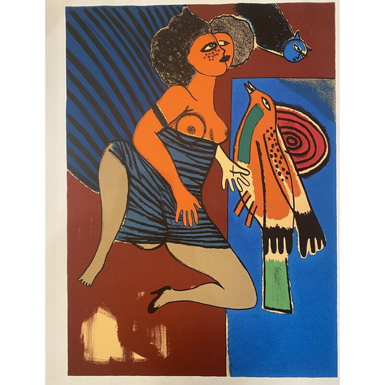 Image 1 of Vintage-Lithographie "der verliebte Vogel" von Guillaume Corneille