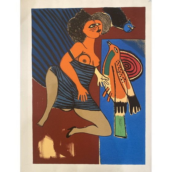 Image 1 of Vintage-Lithographie "der verliebte Vogel" von Guillaume Corneille