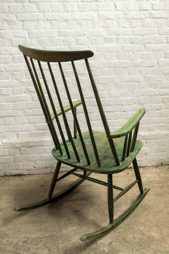 Image 1 of Grün Schaukelstuhl von Ilmari Tapiovaara für Asko, 1950er Jahre