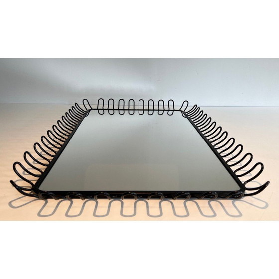 Image 1 of Paar schwarz lackierte Vintage-Metallspiegel, 1980