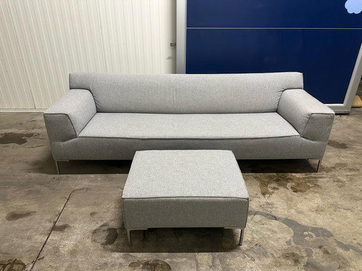 Zgan Design On Stock 4-Sitzer Sofa + Hocker - Pflugwolle Grau