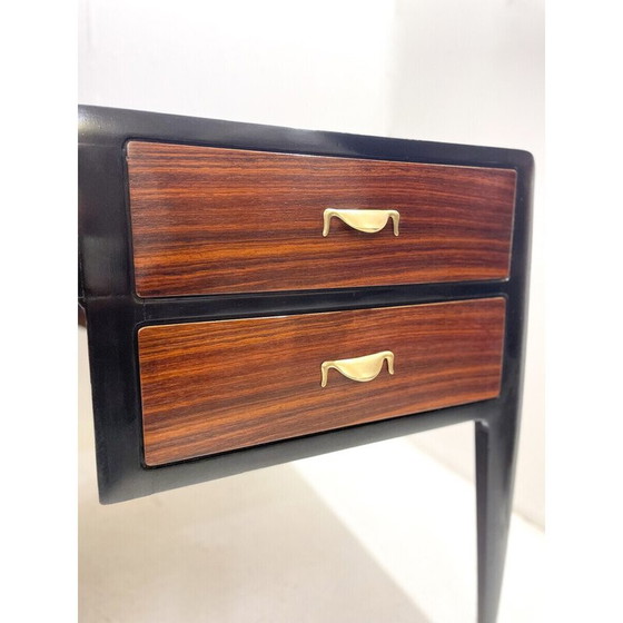 Image 1 of Mid Century Schreibtisch aus Holz, Leder und Messing
