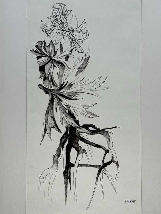 Image 1 of Eugene Eechaut (1928-2019) Florale Tuschekomposition, 1970