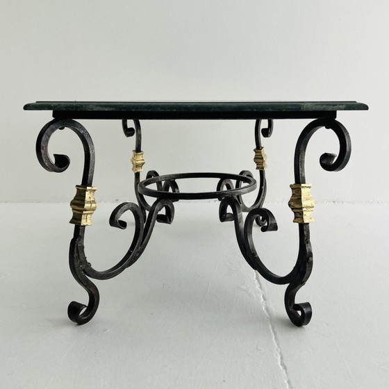 Image 1 of Vintage Couchtisch aus Eisen, Messing und Marmor von Raymond Subes
