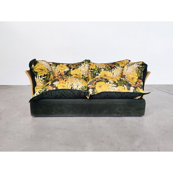 Image 1 of Italienisches Sofa aus der Mitte des Jahrhunderts aus Rattan und Stoff, 1970er Jahre