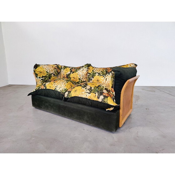 Image 1 of Italienisches Sofa aus der Mitte des Jahrhunderts aus Rattan und Stoff, 1970er Jahre