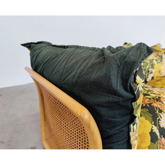 Image 1 of Italienisches Sofa aus der Mitte des Jahrhunderts aus Rattan und Stoff, 1970er Jahre