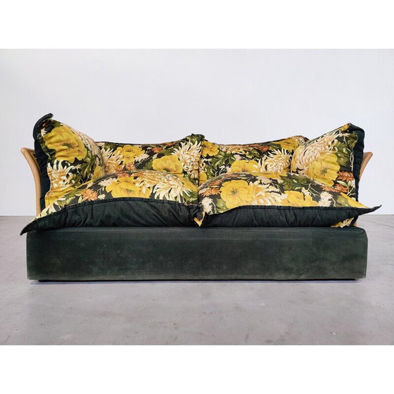 Image 1 of Italienisches Sofa aus der Mitte des Jahrhunderts aus Rattan und Stoff, 1970er Jahre