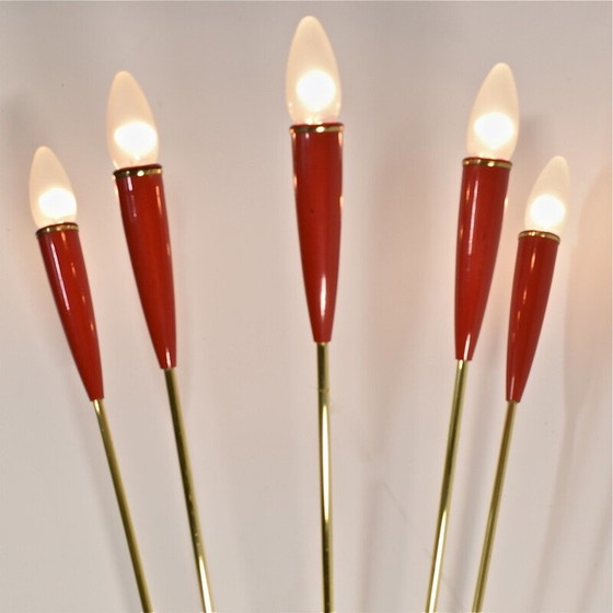 Image 1 of Alte Wandlampe aus Messing und rotem Lack, 1960