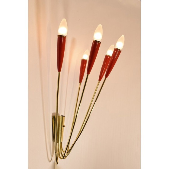 Image 1 of Alte Wandlampe aus Messing und rotem Lack, 1960
