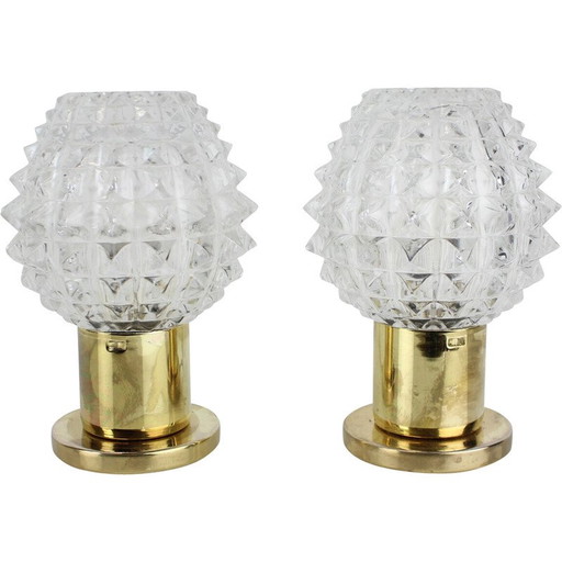 Alte Wandlampe aus Glas und Messing, Tschechoslowakei