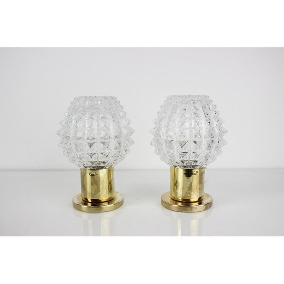 Image 1 of Alte Wandlampe aus Glas und Messing, Tschechoslowakei