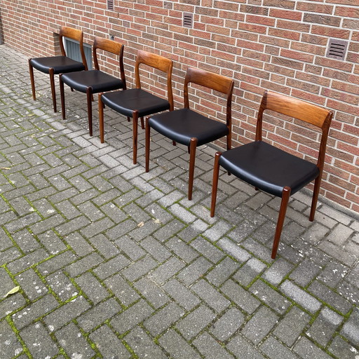 5X Niels Møller Stuhl 77 Leder Palisanderholz Dänisches Design