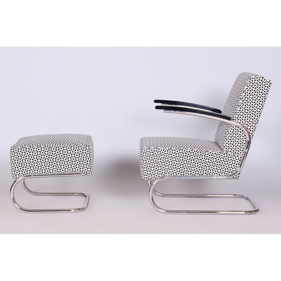 Image 1 of Alter Bauhaus-Sessel mit Stahlhocker für Mücke-Melder, Tschechoslowakei 1930