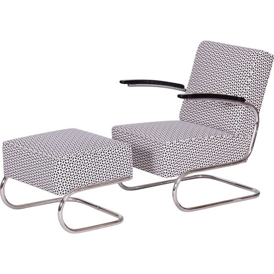 Image 1 of Alter Bauhaus-Sessel mit Stahlhocker für Mücke-Melder, Tschechoslowakei 1930