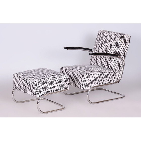 Image 1 of Alter Bauhaus-Sessel mit Stahlhocker für Mücke-Melder, Tschechoslowakei 1930