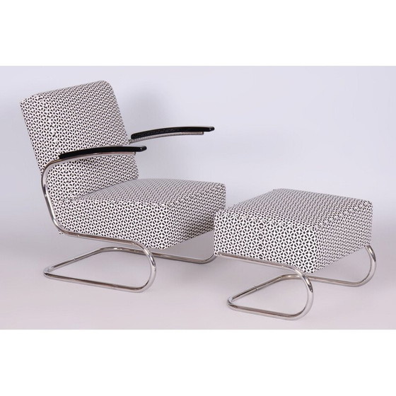 Image 1 of Alter Bauhaus-Sessel mit Stahlhocker für Mücke-Melder, Tschechoslowakei 1930