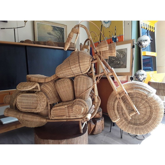 Image 1 of Vintage-Motorradskulptur aus Rattan von Tom Dixon, 1980