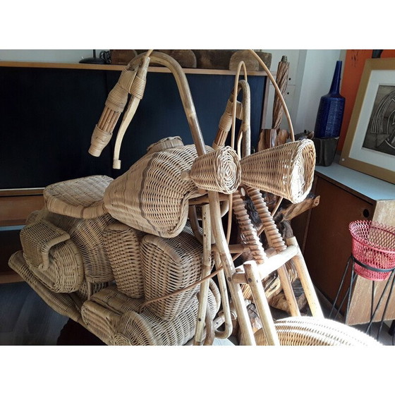 Image 1 of Vintage-Motorradskulptur aus Rattan von Tom Dixon, 1980