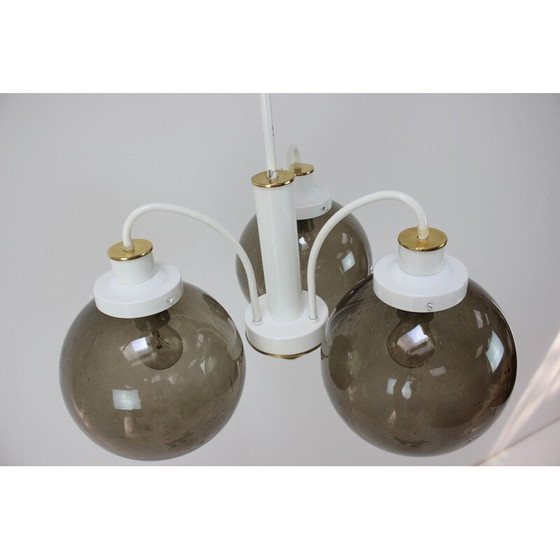 Image 1 of Vintage-Kronleuchter aus Rauchglas, lackiertem Metall und Messing von Drukov, Tschechoslowakei 1970