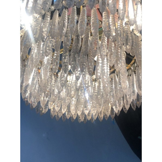 Image 1 of Vintage Kronleuchter aus vergoldetem Messing und Kristallpapillen, 1970