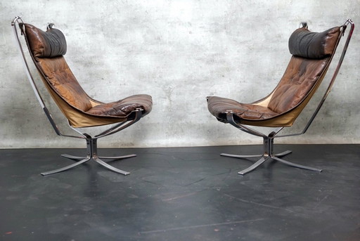 2x Sigurd Ressell für Vatne Møbler Falcon Stühle und Fußhocker