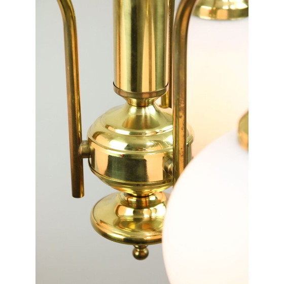 Image 1 of Vintage-Kronleuchter aus Messing und Opalglas, Italien