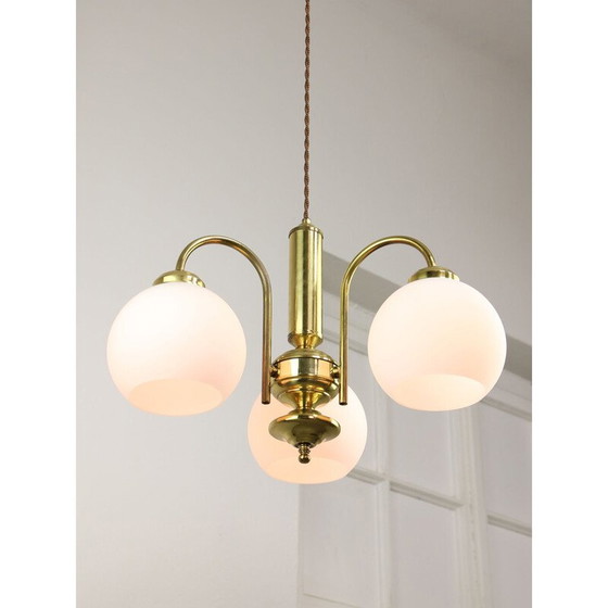 Image 1 of Vintage-Kronleuchter aus Messing und Opalglas, Italien